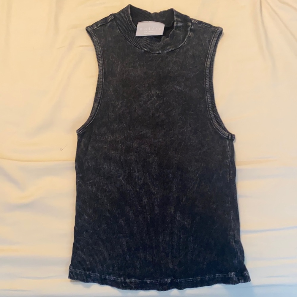 Black Acid Wash Ribbed Mock Neck Tank, size XS
